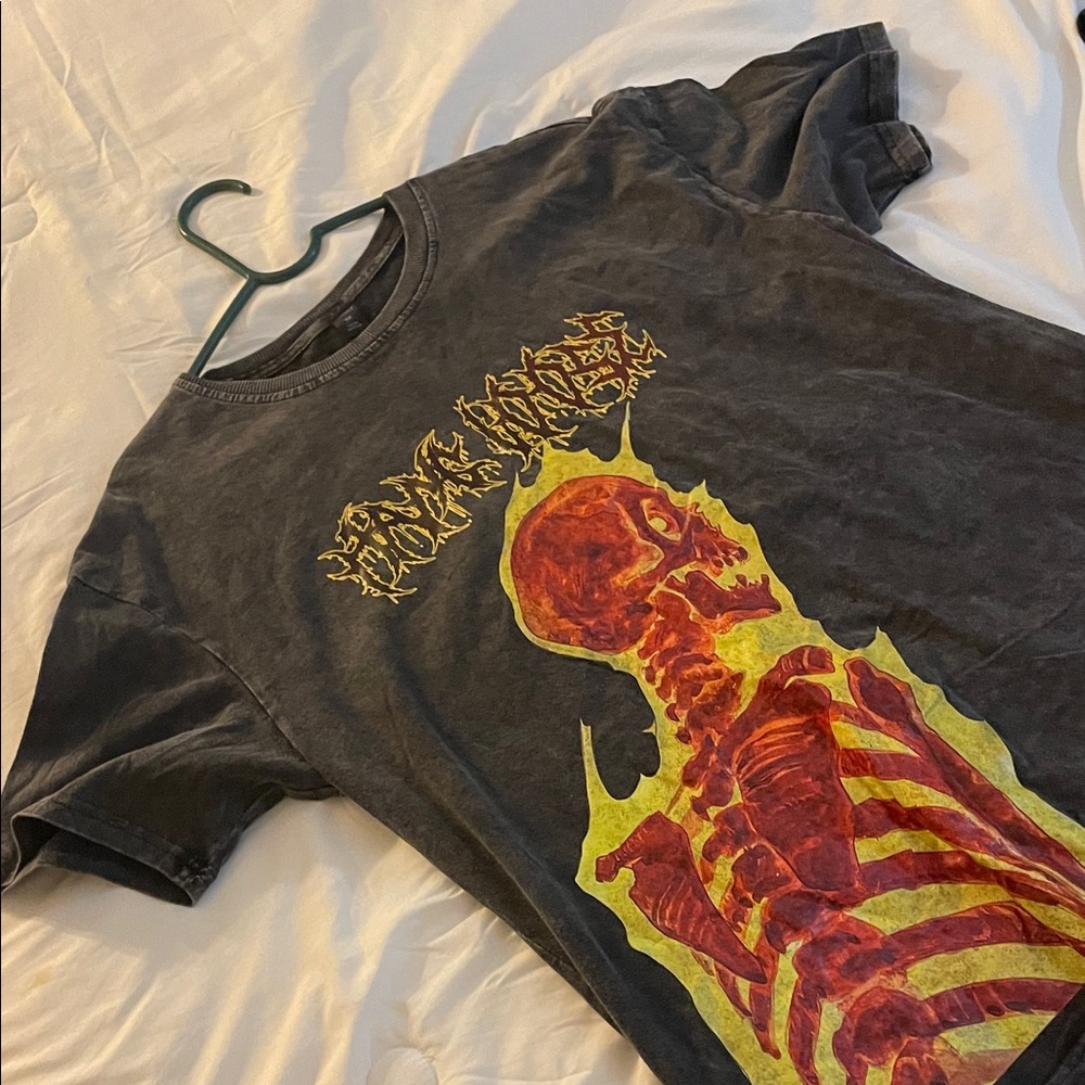 ROMWE Black Tee with Red and Yellow Skeleton Design